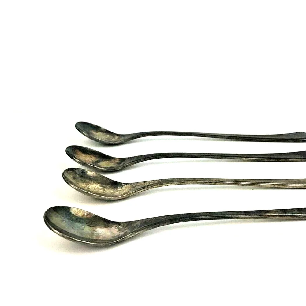 Vintage Japan Silver Plate 18-8 Spoon Set 4 Spoons Stainless Steel Oval End 7.5